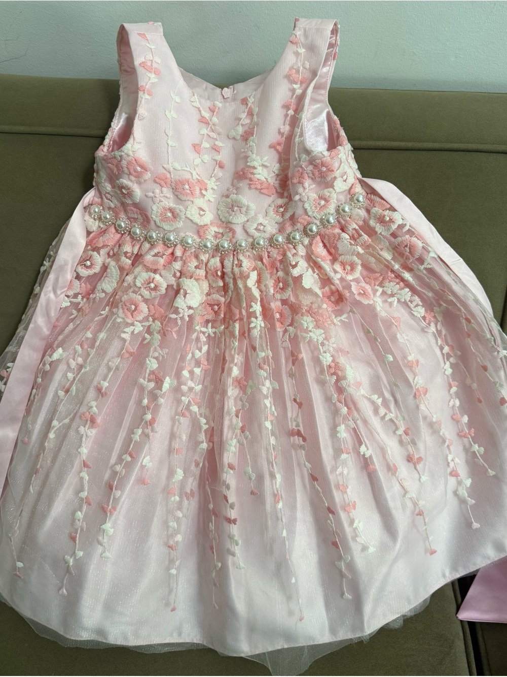 American Princess Light Pink Floral Embroidered Pearl-Trim Dress